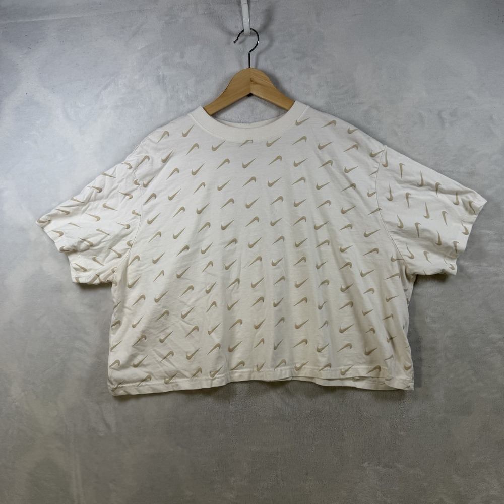 Nike Sportswear Icon Clash AOP Ivory/Cream Oversized Top Size XL
